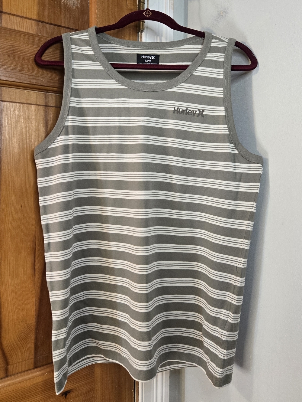 Hurley Striped Tank Top in Olive Green and White Sz Small